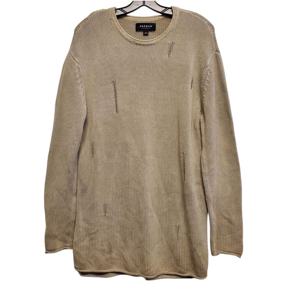 PACSUN Sweater Adult Medium Beige Distressed Casual Long Sleeve Pullover Preppy